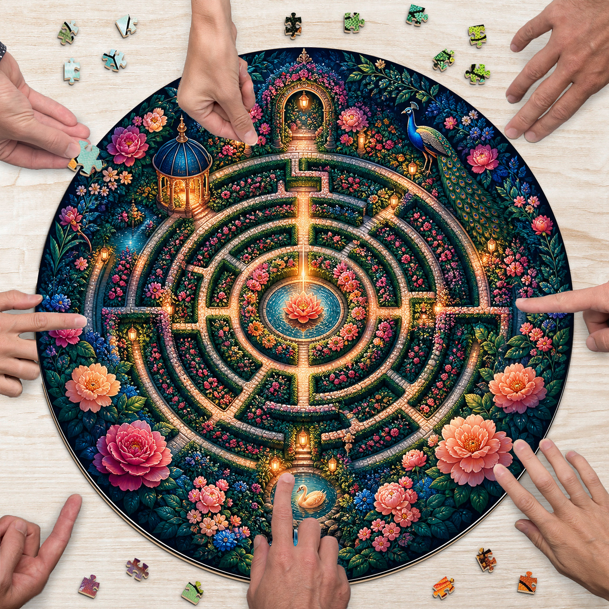 Velvet Floral Labyrinth Round Puzzle - puzzle product view