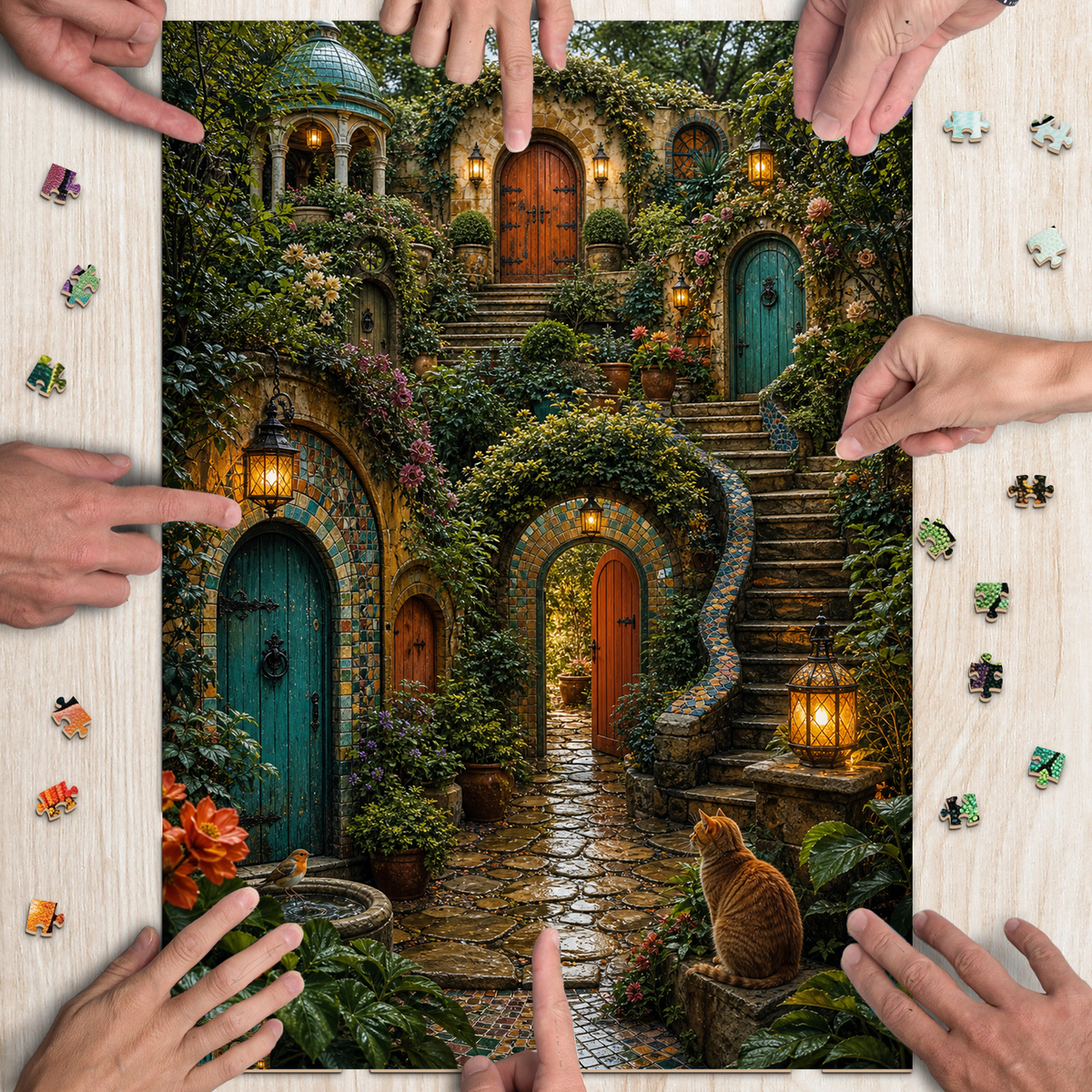 Rainwashed Secret Garden Doors Portrait Puzzle - puzzle product view