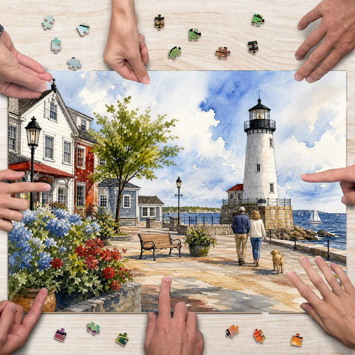 Story-Rich Lighthouse Harbor Landscape Puzzle - puzzle product view