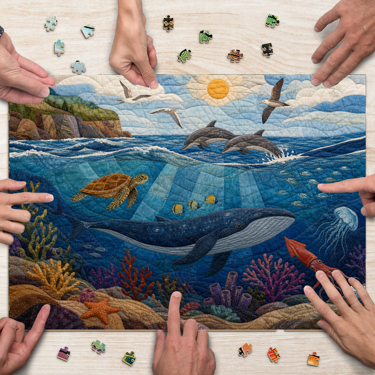 Quiet Ocean Life Layers Textile Quilt Landscape Puzzle - puzzle product view