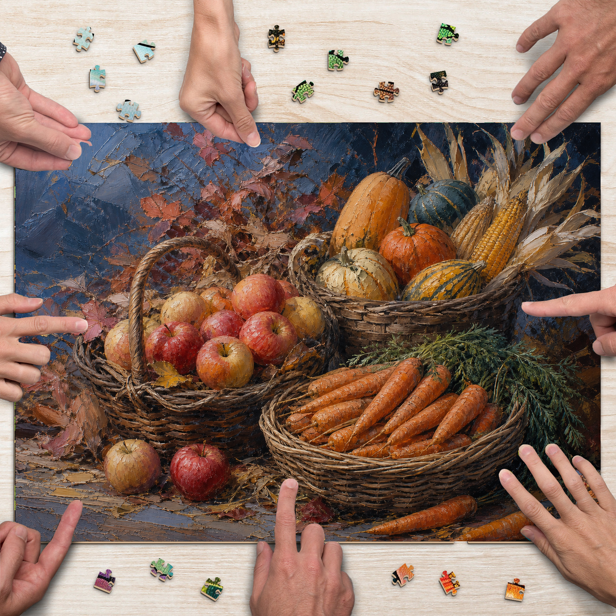 Quiet Farmers Market Baskets Oil Impasto Landscape Puzzle - puzzle product view