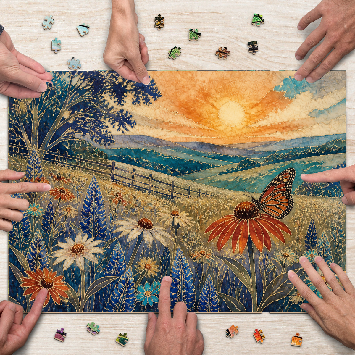 Golden-Hour Wildflower Meadow Landscape Puzzle - puzzle product view