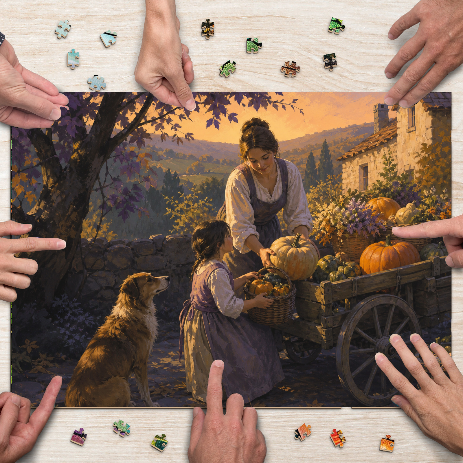 Vibrant Harvest Festival Gouache Landscape Puzzle - puzzle product view