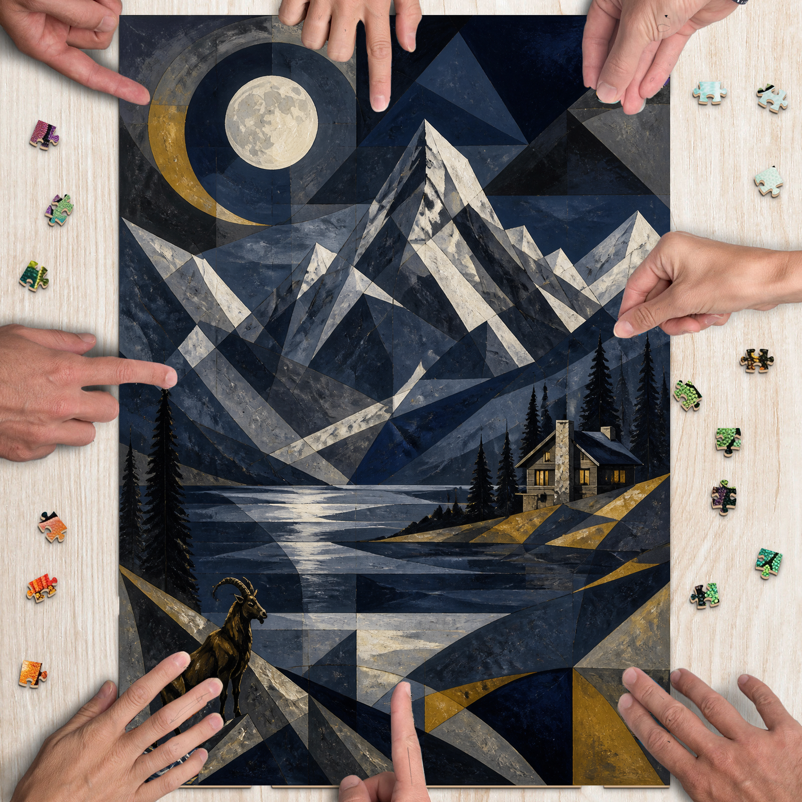 Moonlit Charcoal Alpine Range Portrait Puzzle - puzzle product view