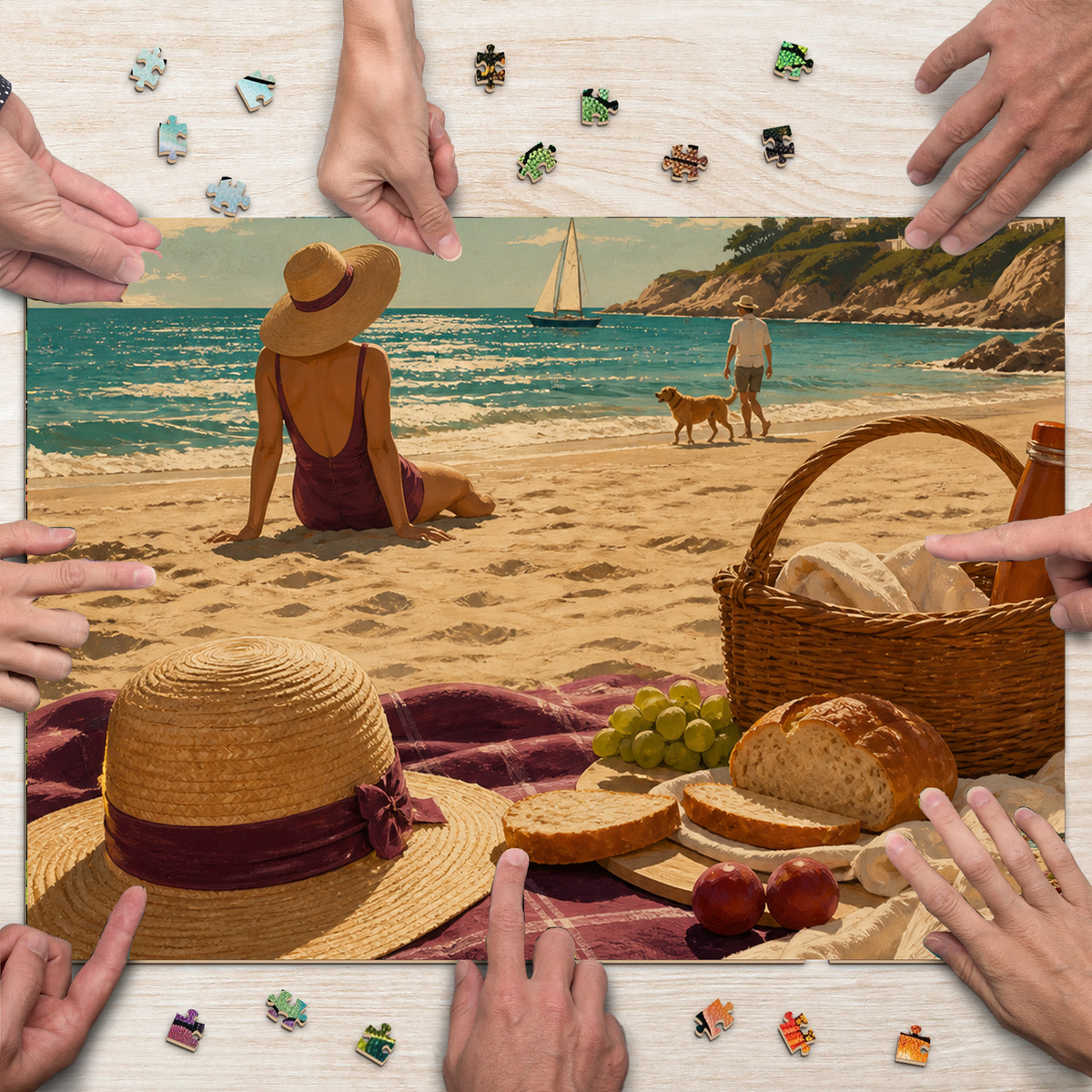Story Rich Summer Beach Picnic Travel Poster Landscape Puzzle - puzzle product view