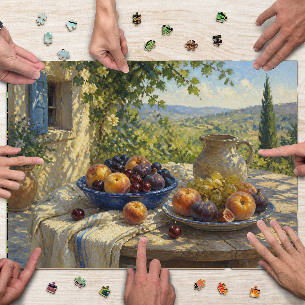 Moonlit Summer Fruit Table Textile Quilt Landscape Puzzle - puzzle product view