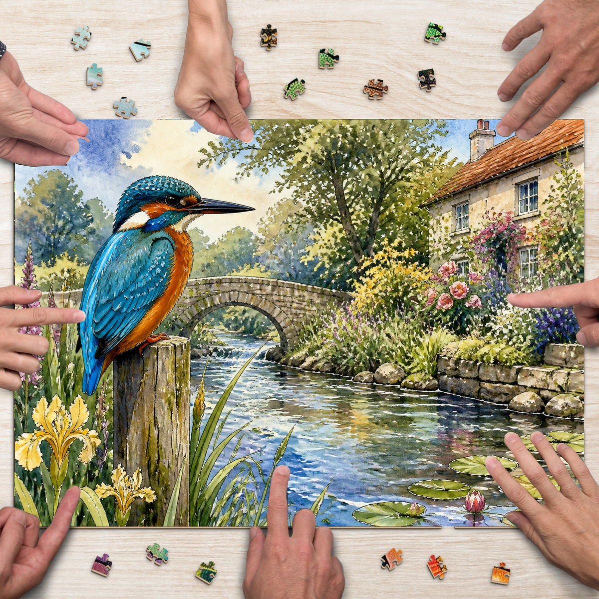 Luminous Kingfisher By A River Landscape Puzzle - puzzle product view