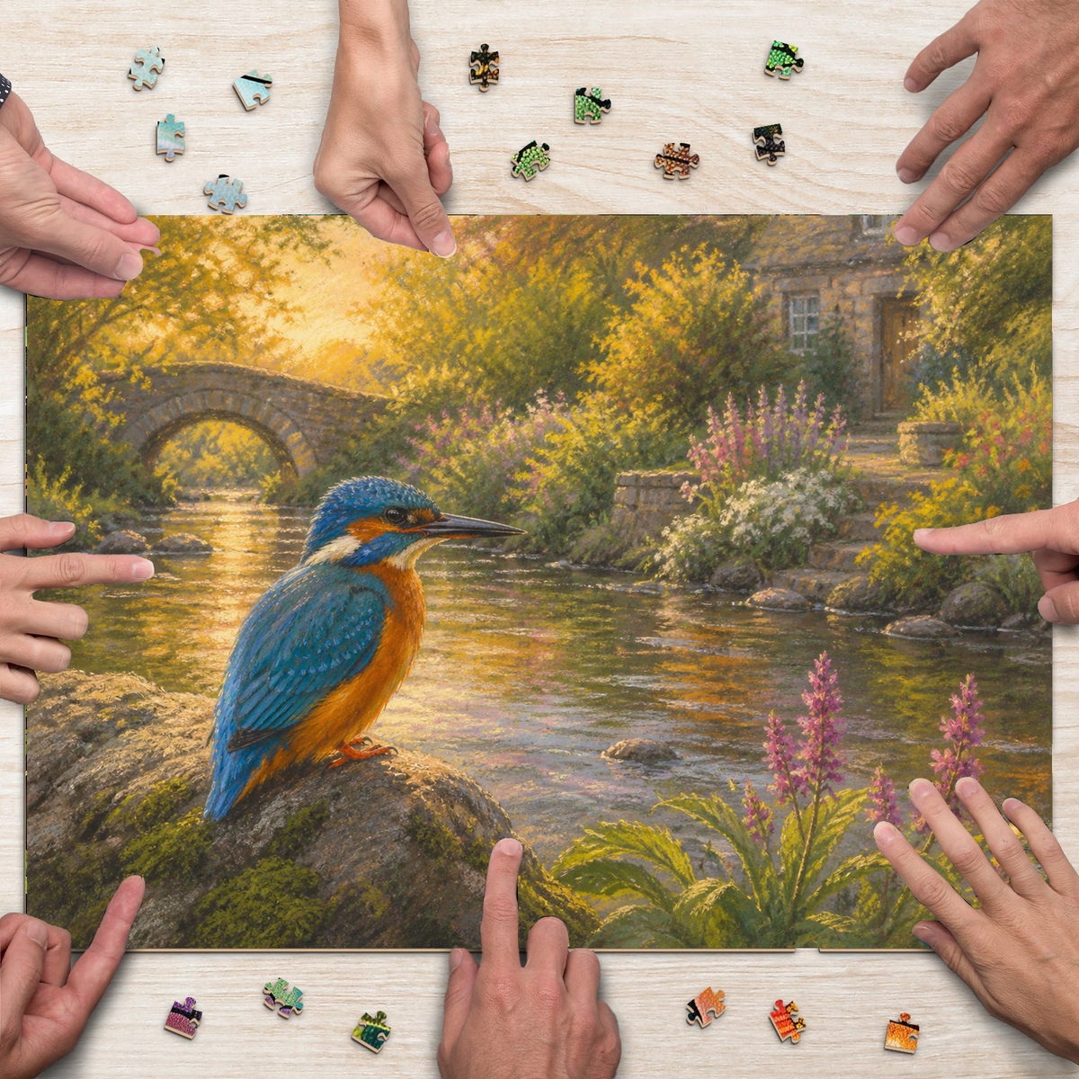 Golden-Hour Kingfisher By A River Landscape Puzzle - puzzle product view