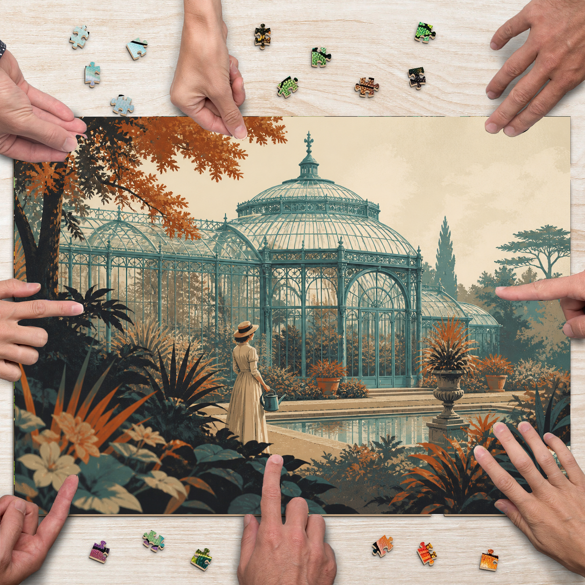 Quiet Art Nouveau Greenhouse Screen Print Landscape Puzzle - puzzle product view