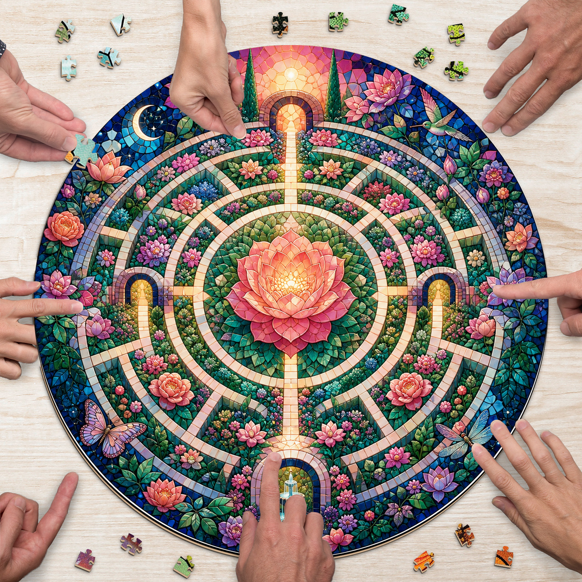 Radiant Floral Labyrinth Round Puzzle - puzzle product view