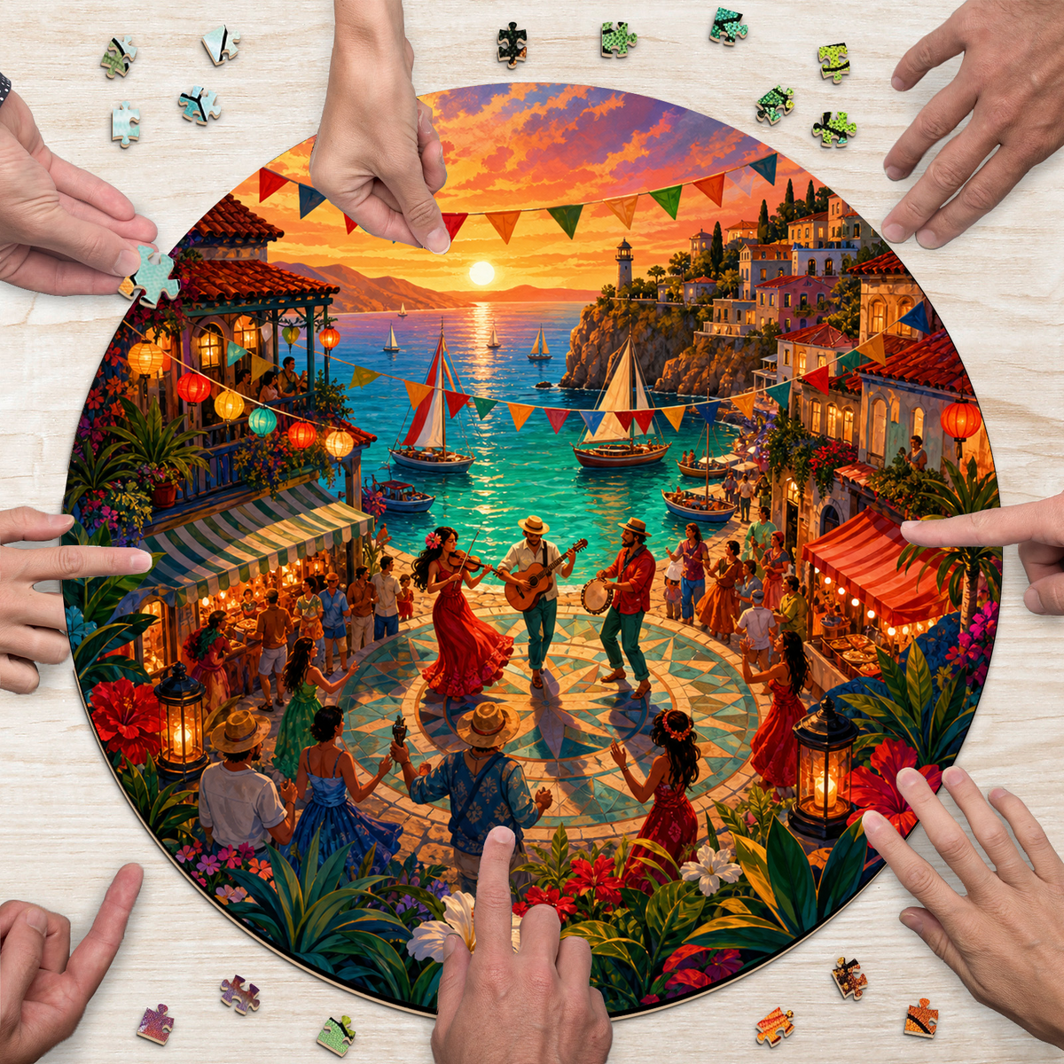 Emerald Coastal Summer Festival Round Puzzle - puzzle product view