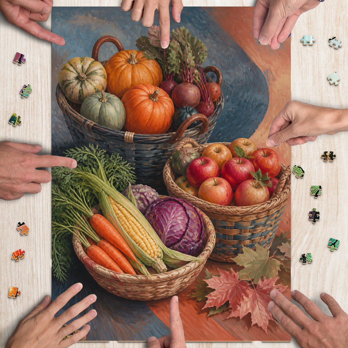 Luminous Farmers Market Baskets Folk Art Portrait Puzzle - puzzle product view