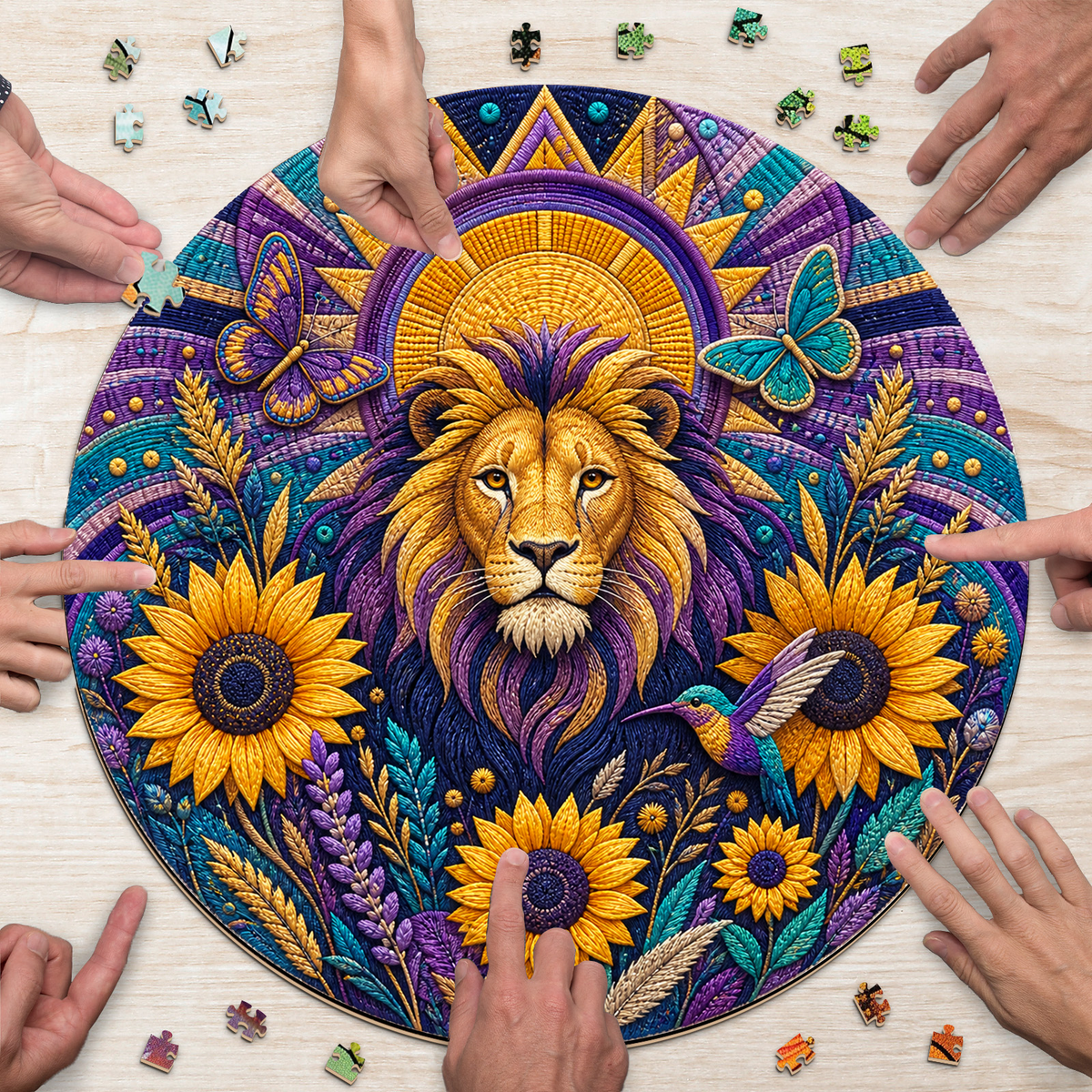Wildflower Lion Sun Garden Round Puzzle - puzzle product view