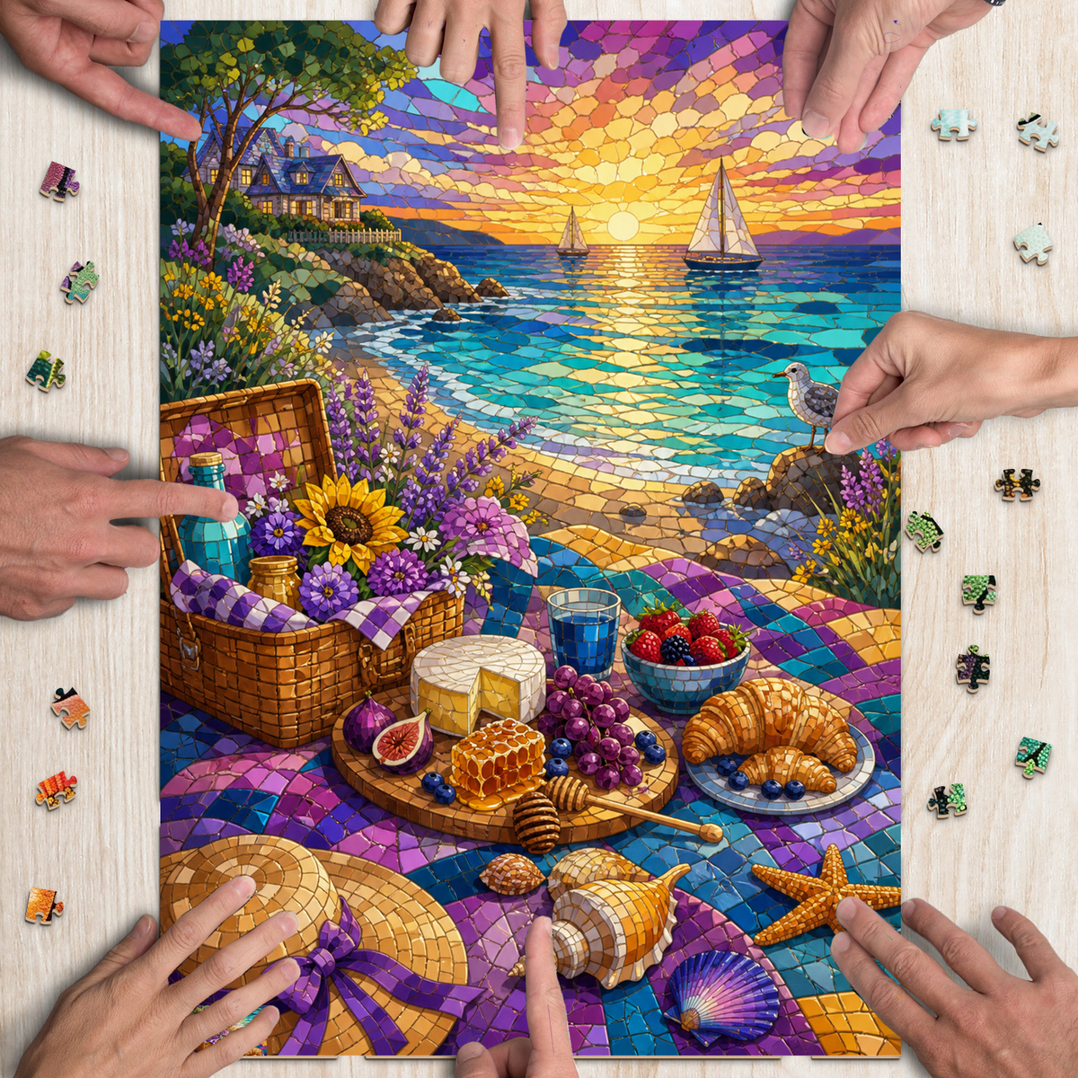 Honeyed Coastal Picnic Feast Portrait Puzzle - puzzle product view