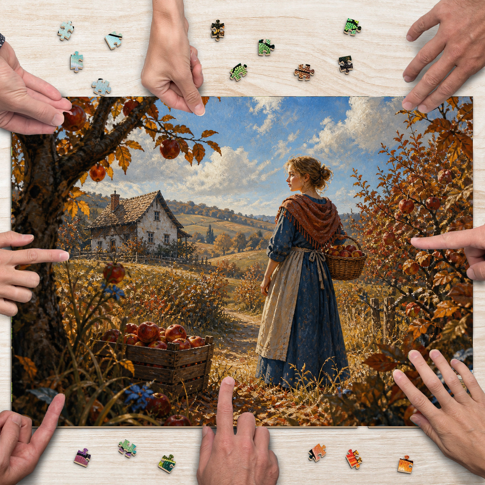 Rain Washed Autumn Apple Orchard Character Illustration Landscape - puzzle product view