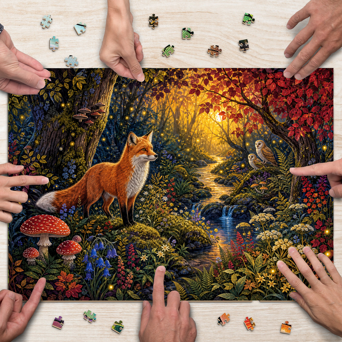 Sunlit Fox and Firefly Grove Landscape Puzzle - puzzle product view