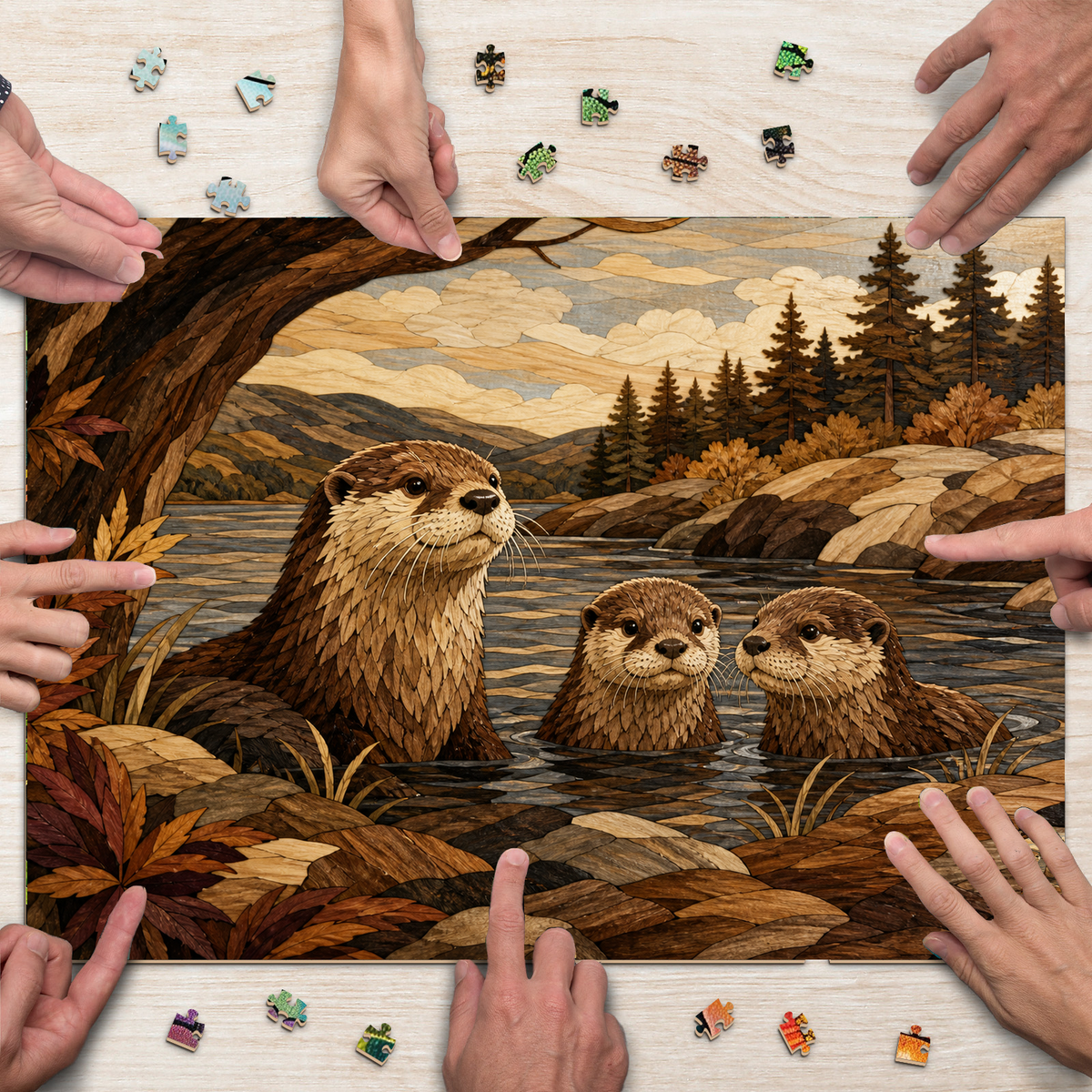 Vibrant Otter Family Landscape Puzzle - puzzle product view