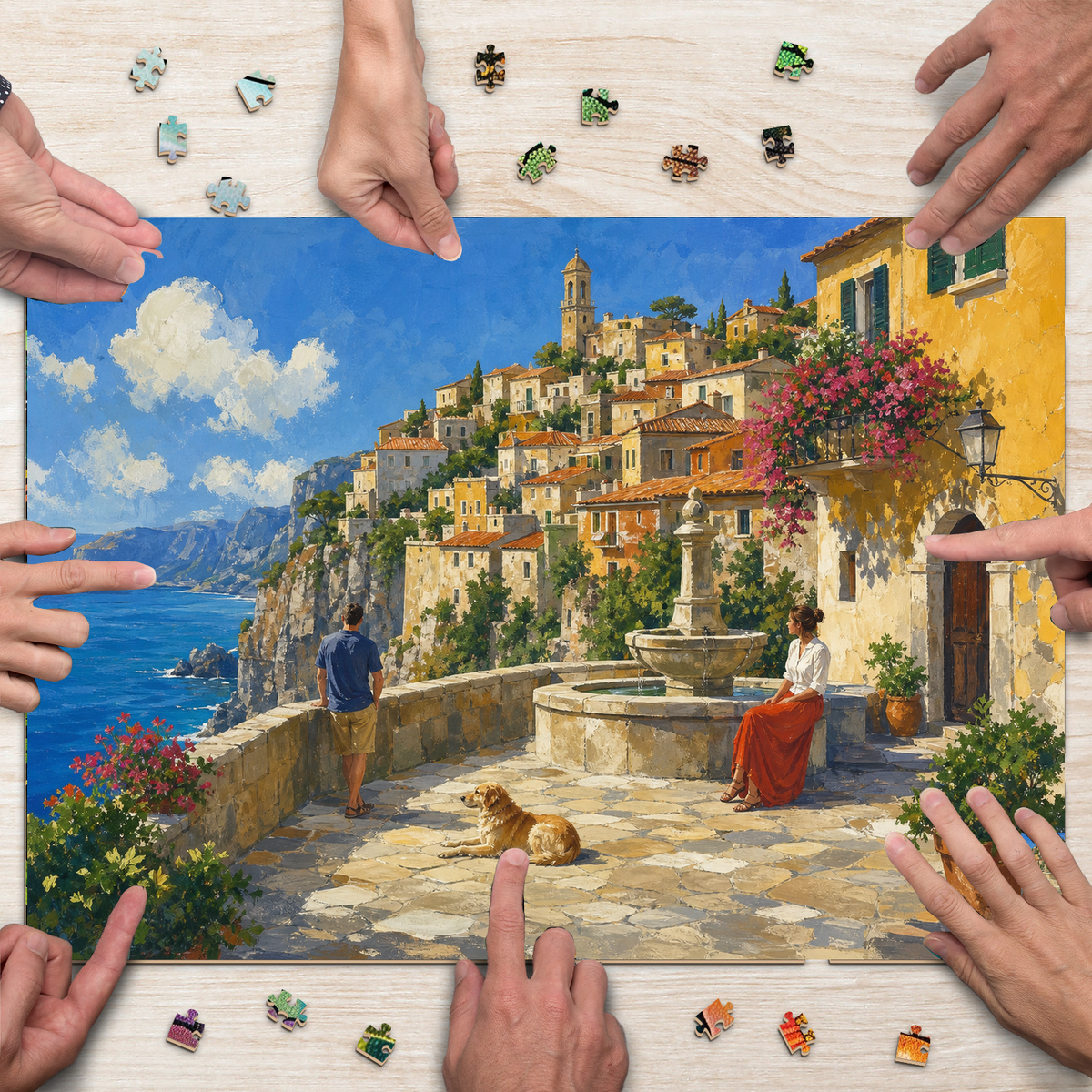 Sunlit Cliff Village Landscape Puzzle - puzzle product view