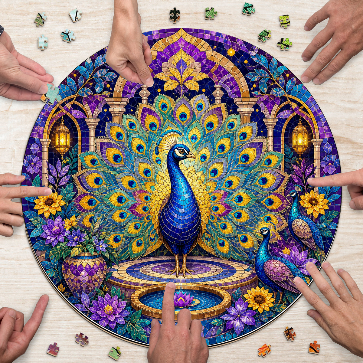 Whispering Peacock Mosaic Court Round Puzzle - puzzle product view