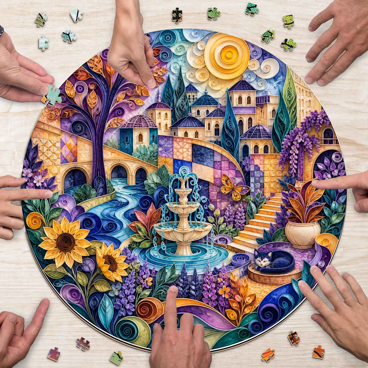 Copperleaf Watercolor City Garden Round Puzzle - puzzle product view