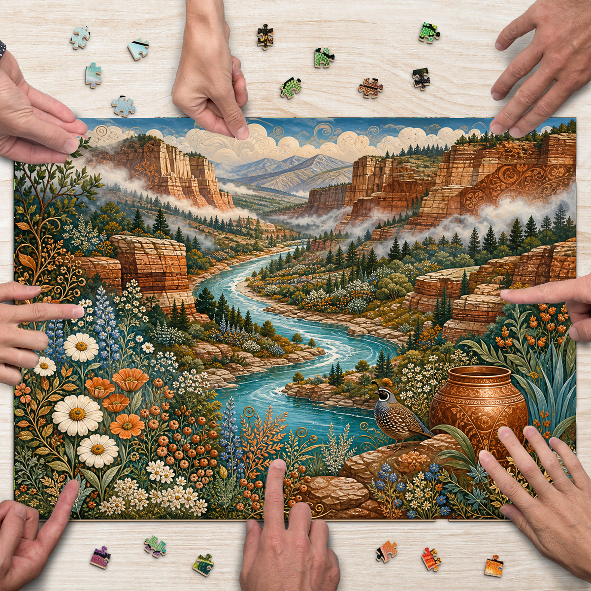 Misty Wildflower Canyon River Landscape Puzzle - puzzle product view