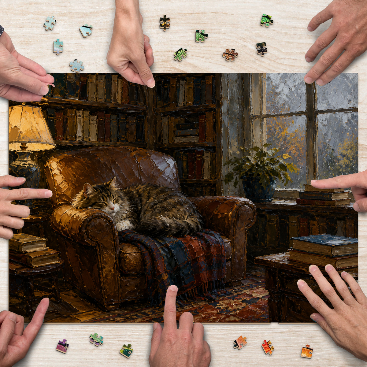 Rain-Washed Library Cat Landscape Puzzle - puzzle product view