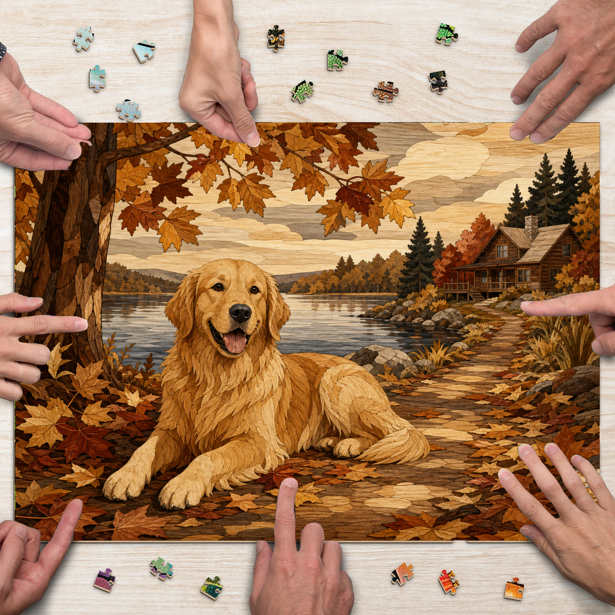 Sunlit Golden Retriever Landscape Puzzle - puzzle product view
