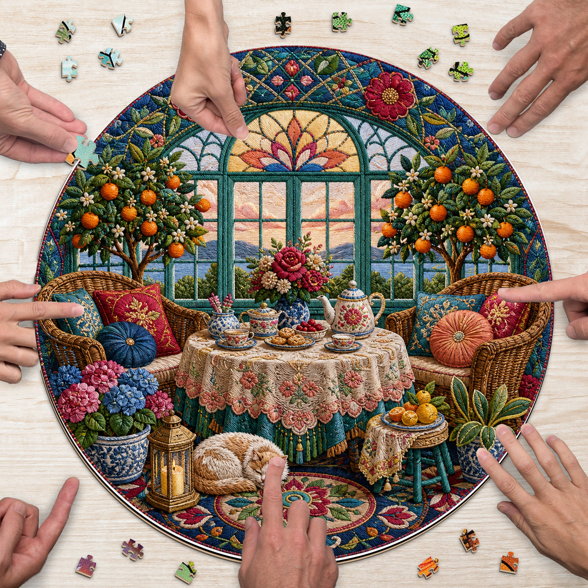 Twilight Sunroom Tea Corner Round Puzzle - puzzle product view