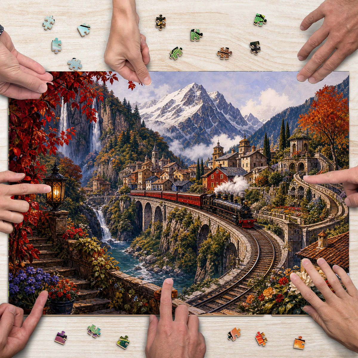 Hidden Mountain Railway Town Landscape Puzzle - puzzle product view