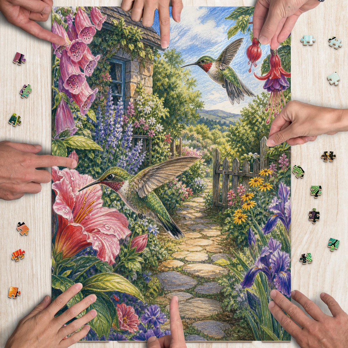 Rain-Washed Hummingbirds Portrait Puzzle - puzzle product view