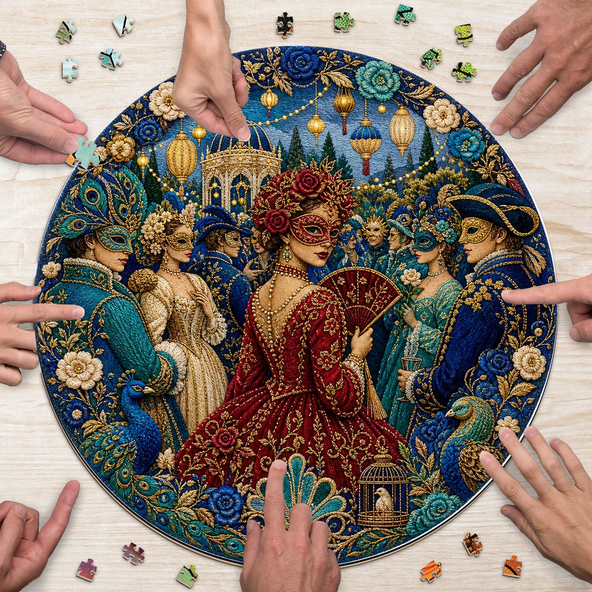 Crimson Masked Garden Ball Round Puzzle - puzzle product view