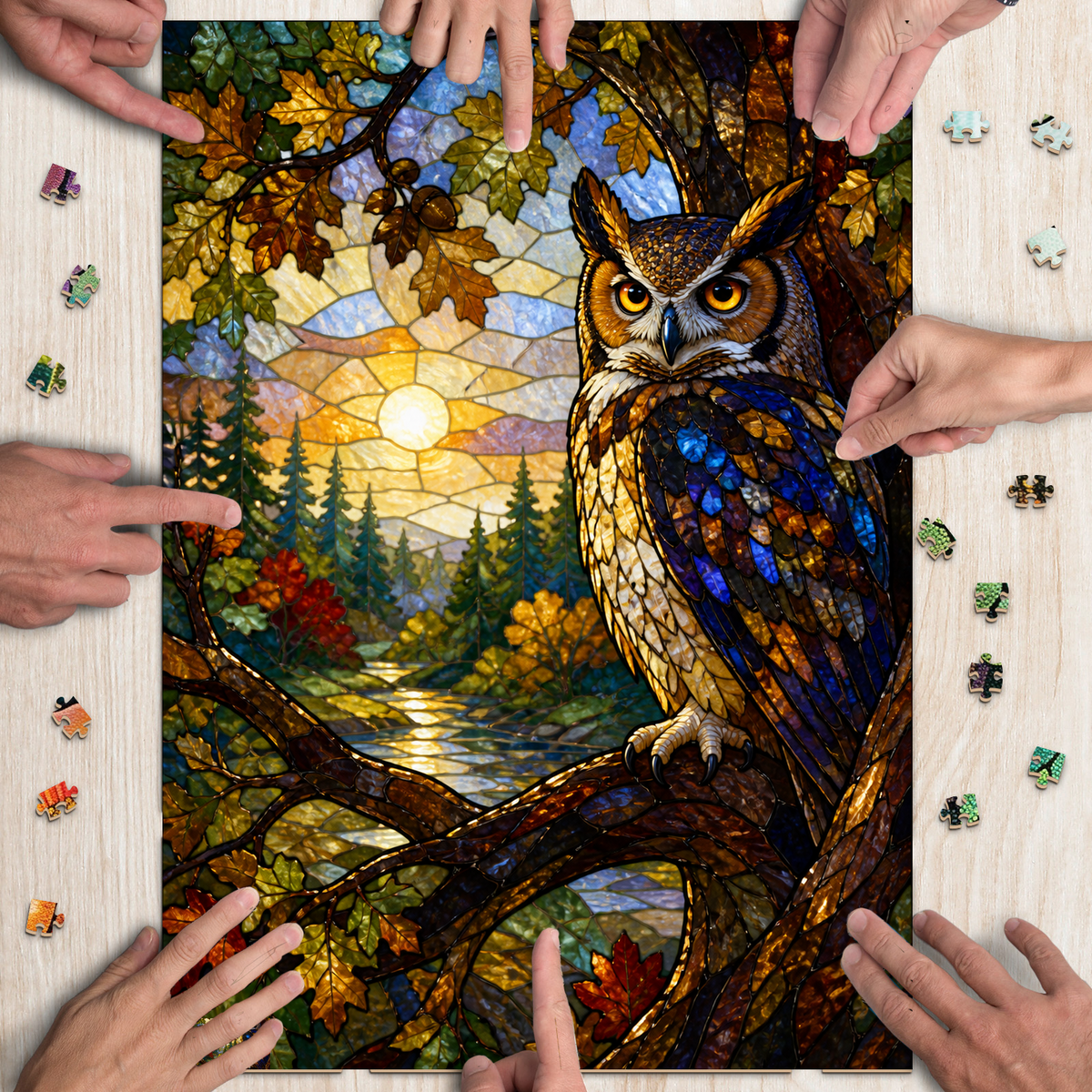 Vibrant Owls Portrait Puzzle - puzzle product view