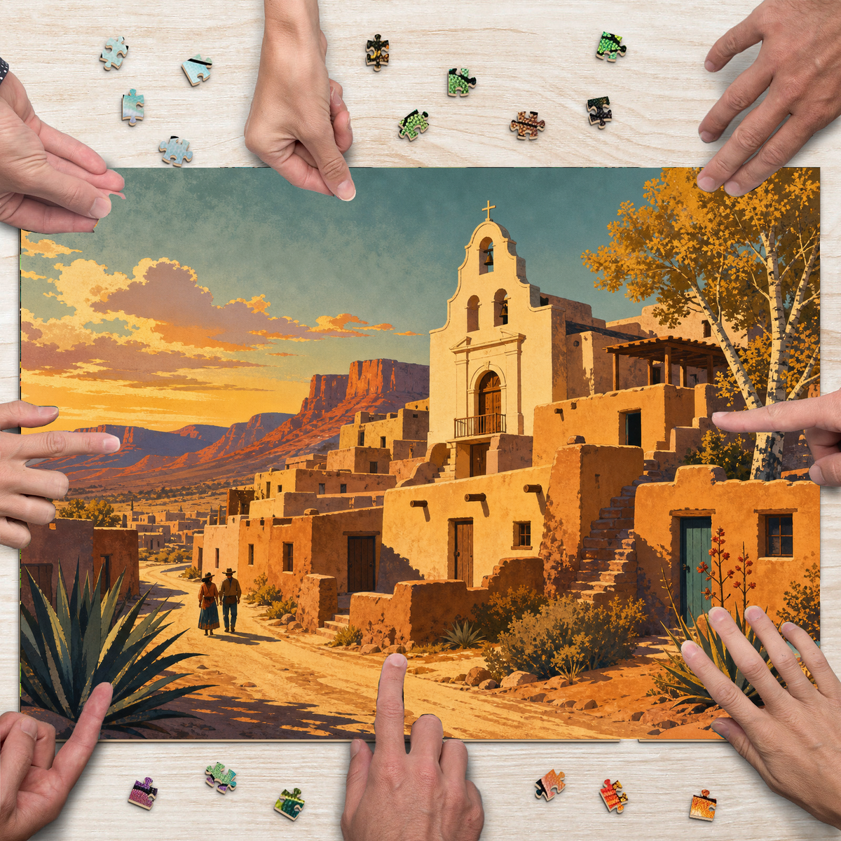 Story Rich Desert Adobe Town Travel Poster Landscape Puzzle - puzzle product view
