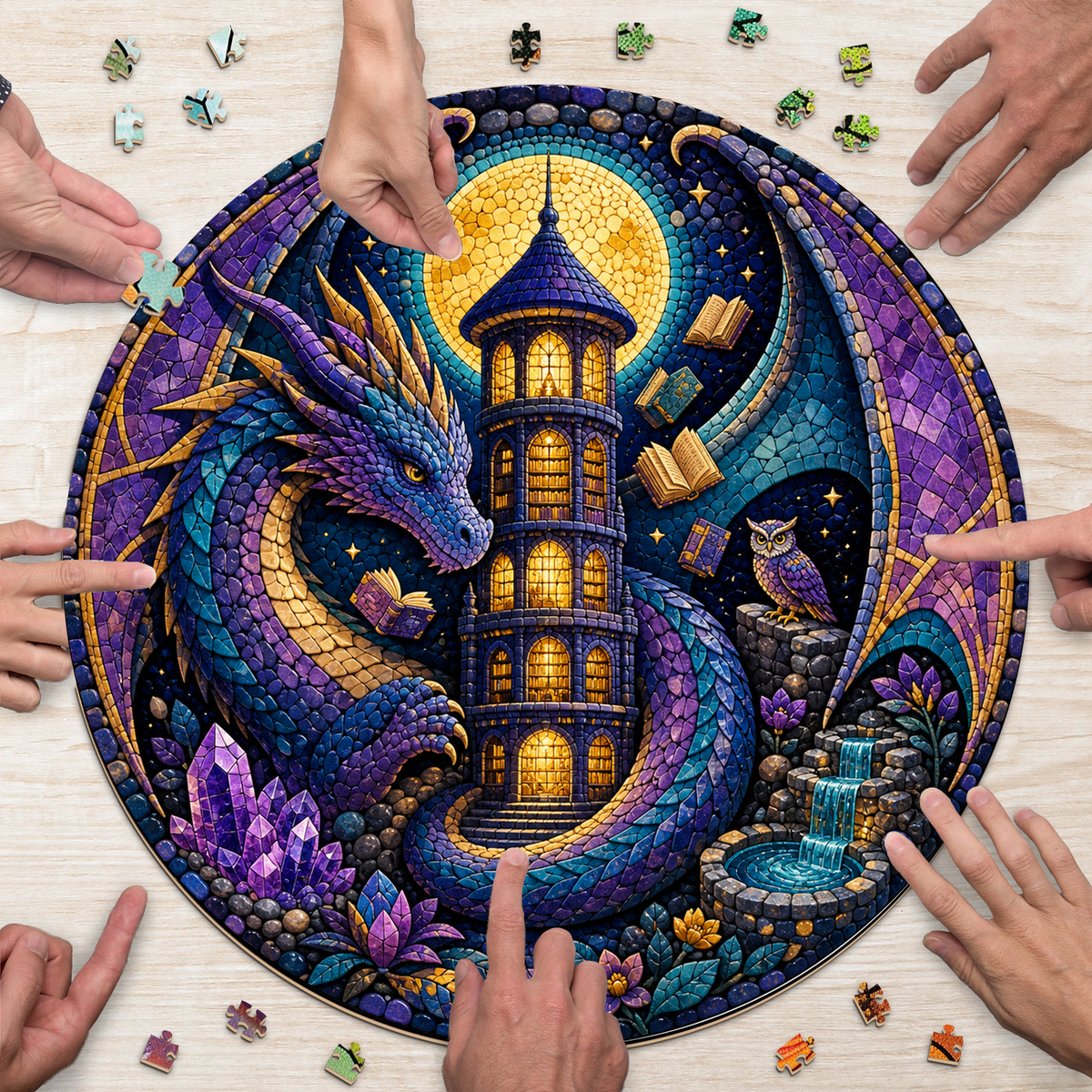 Moonlit Dragon Library Moon Round Puzzle - puzzle product view