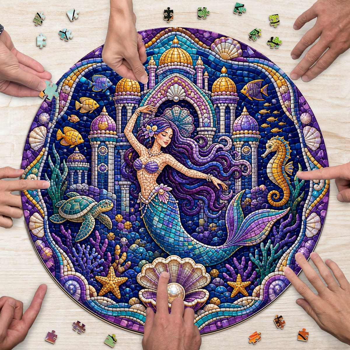 Dancing Mermaid Coral Palace Round Puzzle - puzzle product view