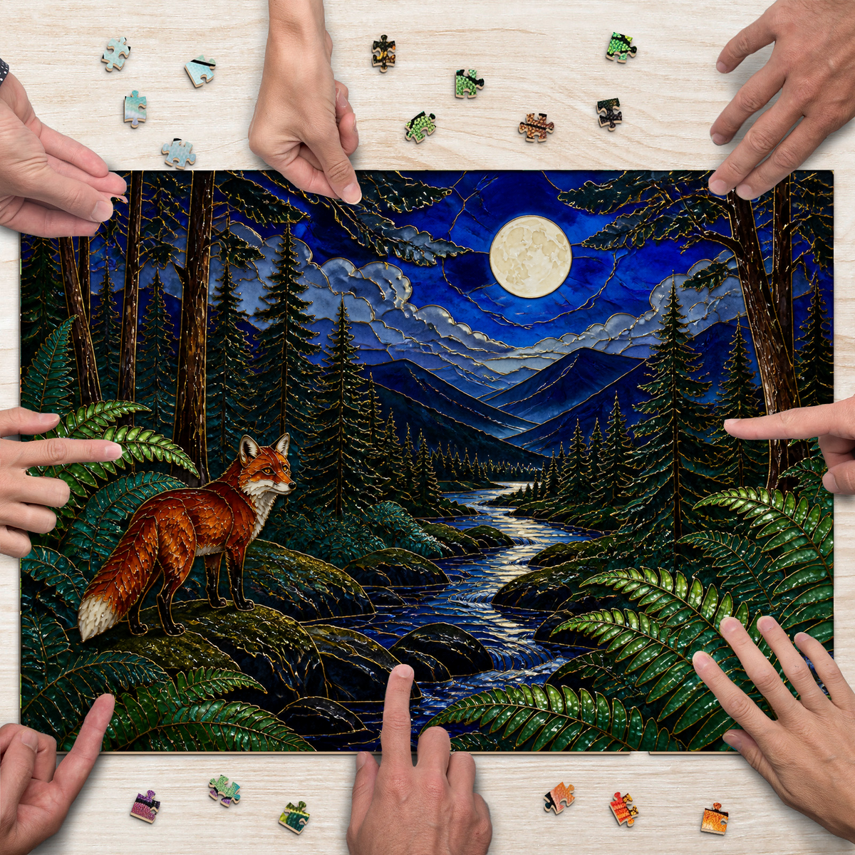 Moonlit Fern Forest Landscape Puzzle - puzzle product view