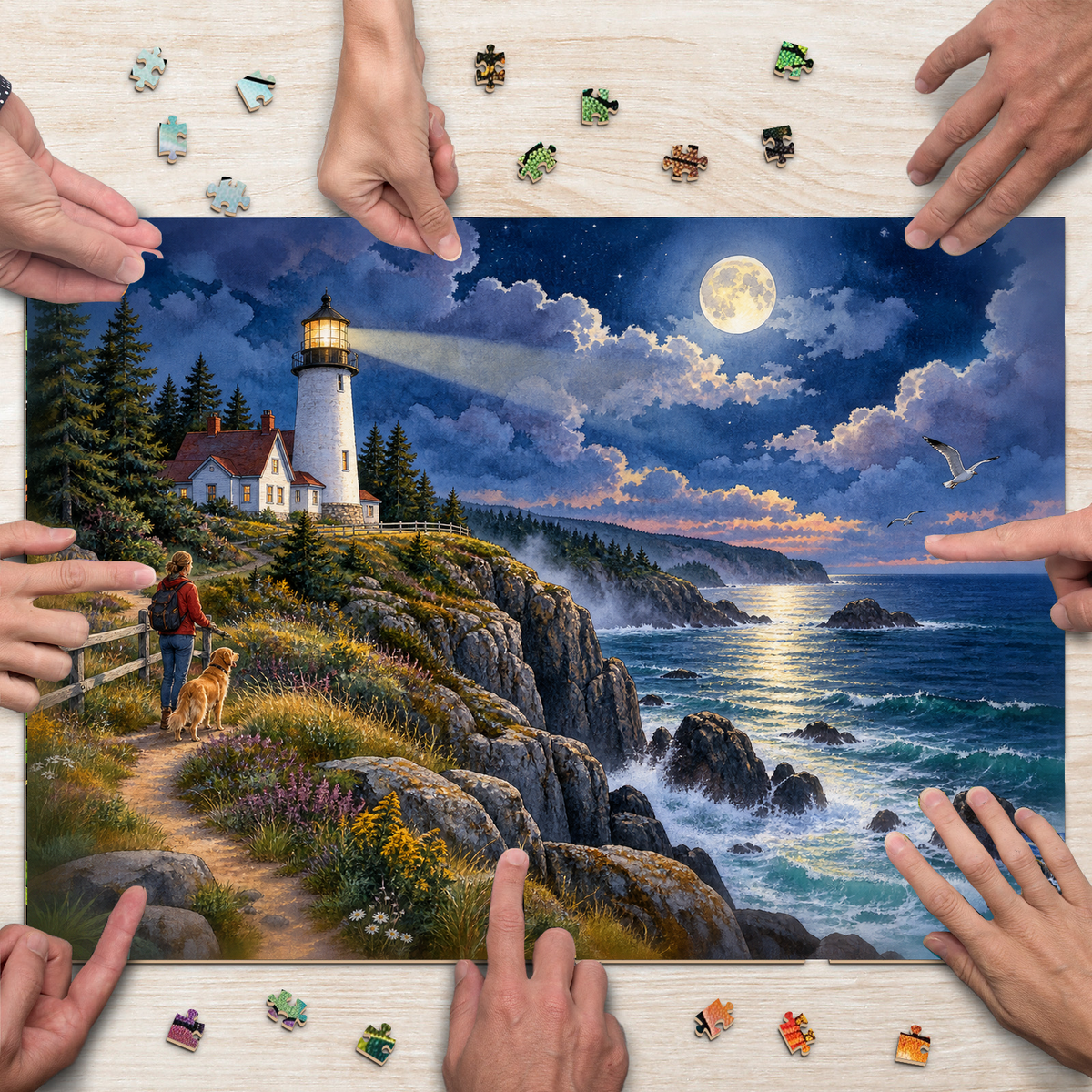 Moonlit Coastal Cliffs Landscape Puzzle - puzzle product view