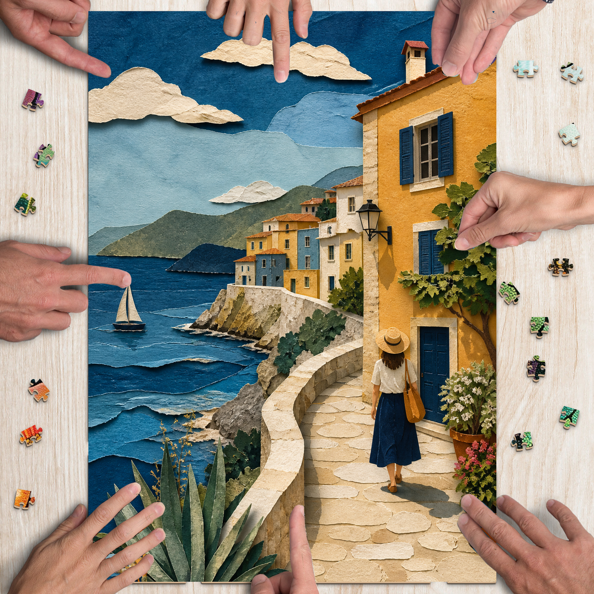 Quiet Painted Seaside Town Portrait Puzzle - puzzle product view