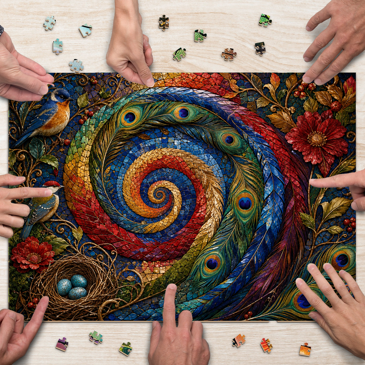 Amber Mosaic Feather Spiral Landscape Puzzle - puzzle product view