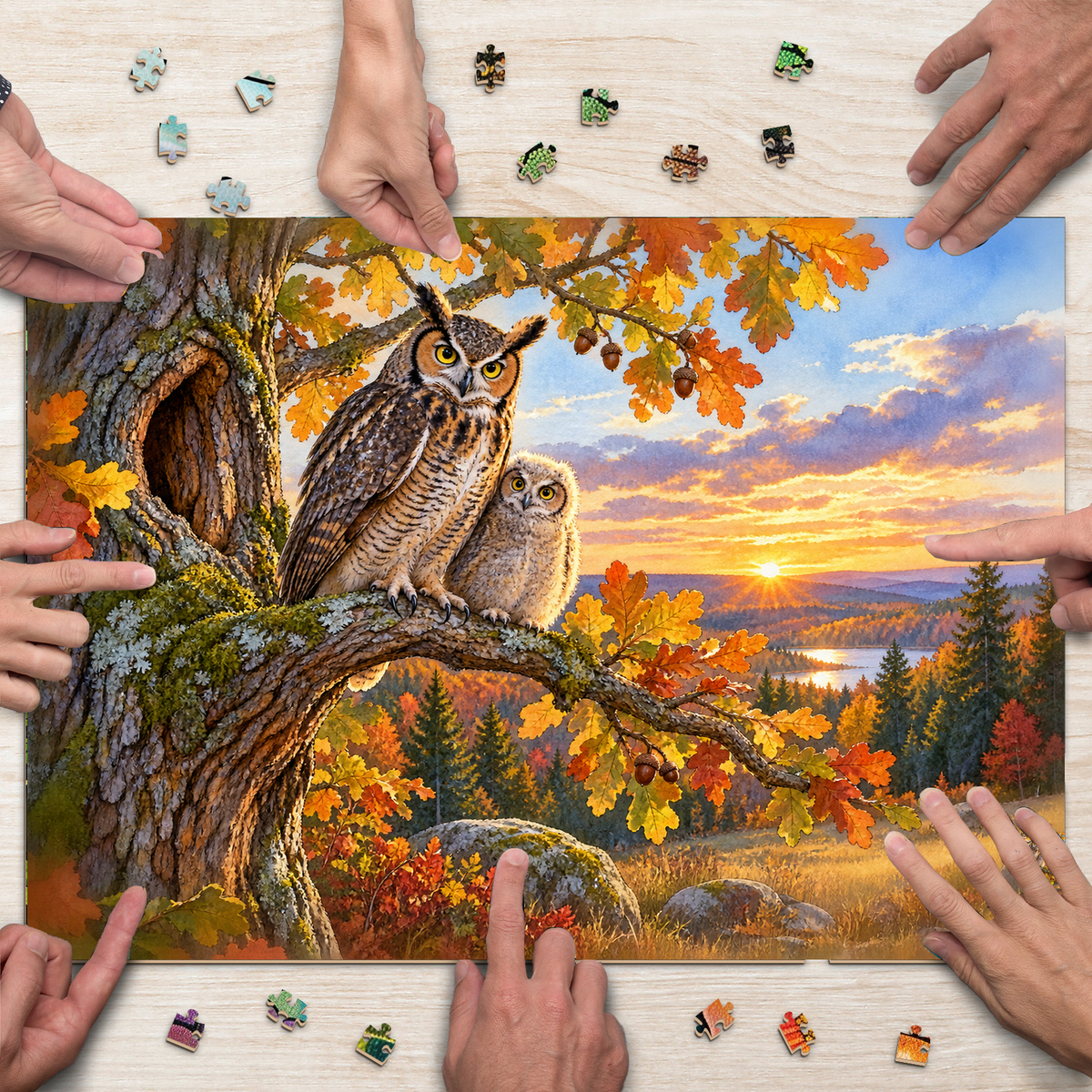 Golden-Hour Owls Landscape Puzzle - puzzle product view
