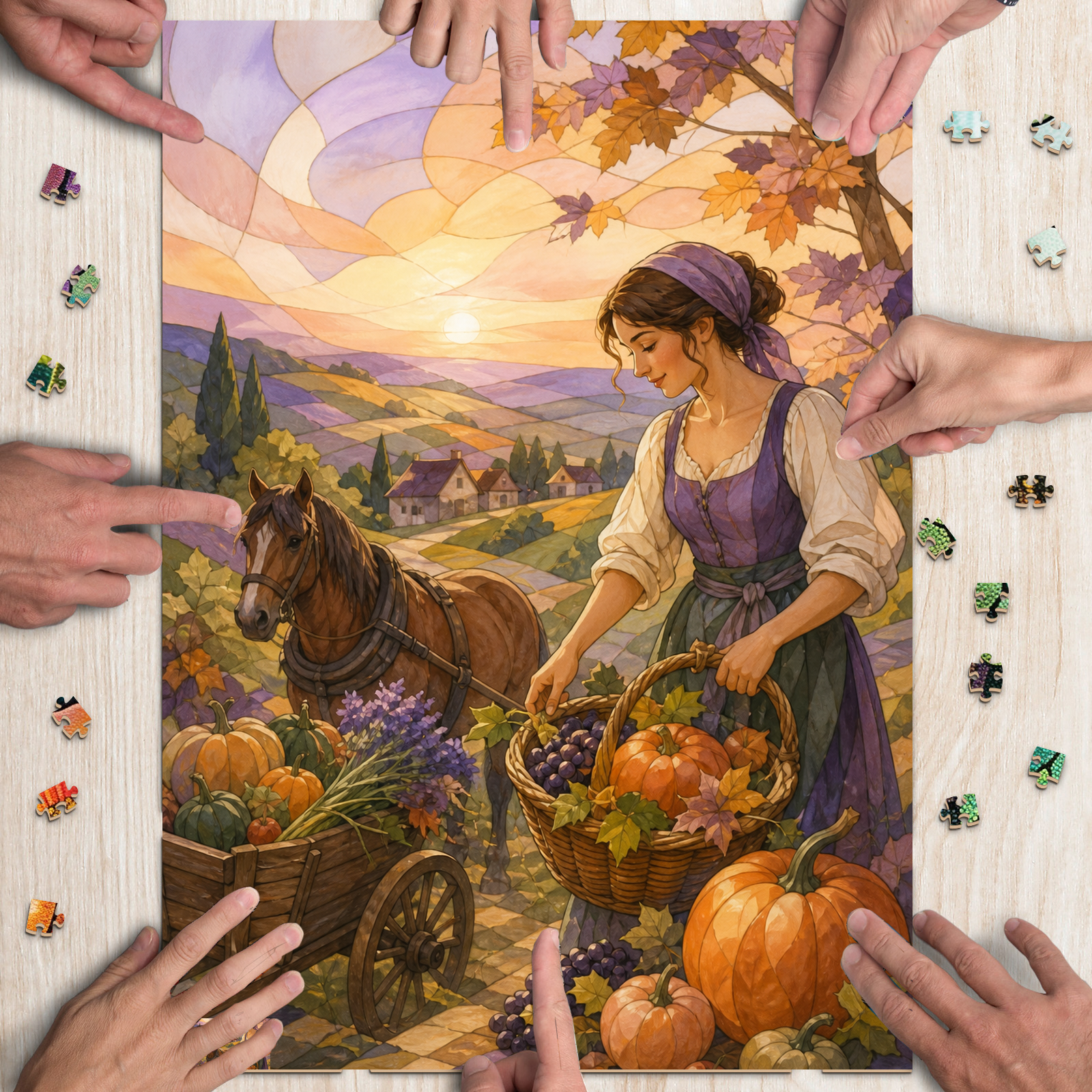 Quiet Harvest Festival Stained Glass Portrait Puzzle - puzzle product view