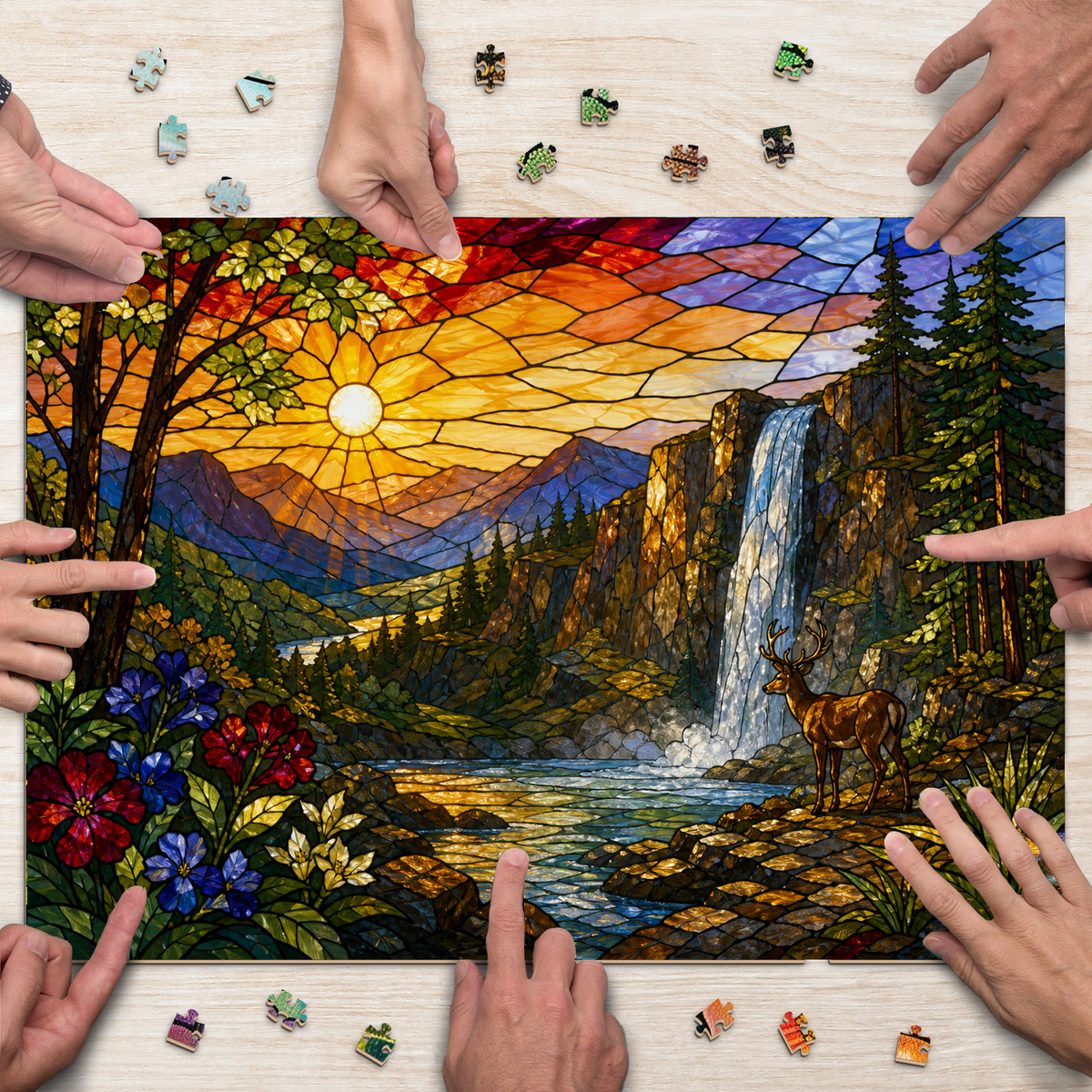 Golden-Hour Waterfall Gorge Landscape Puzzle - puzzle product view