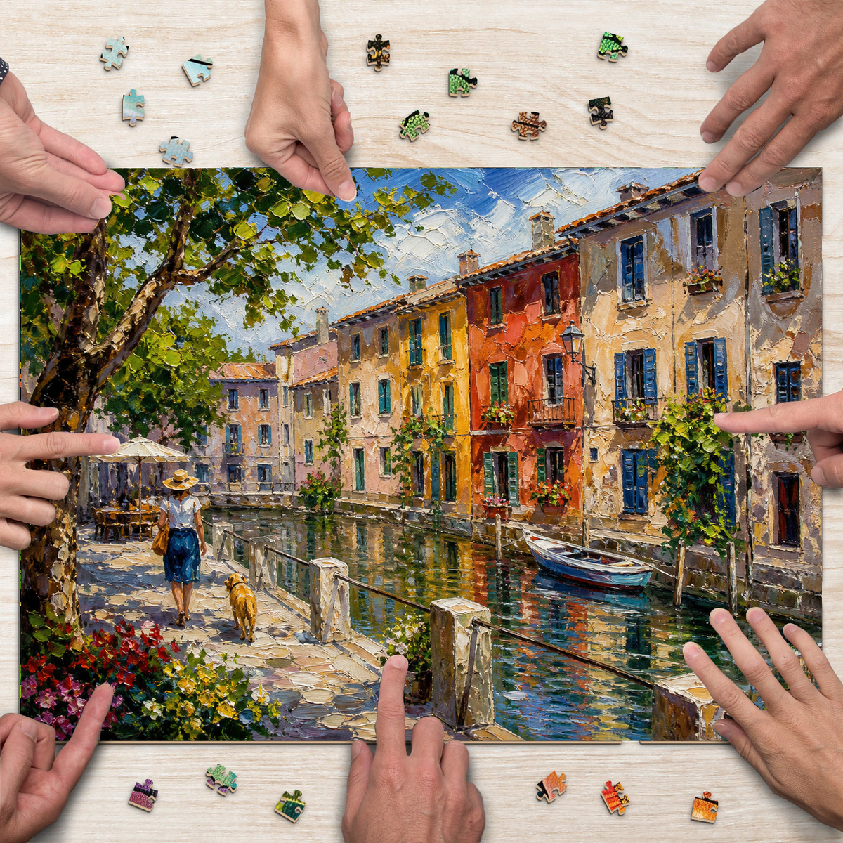 Vibrant Canal-Side Houses Landscape Puzzle - puzzle product view