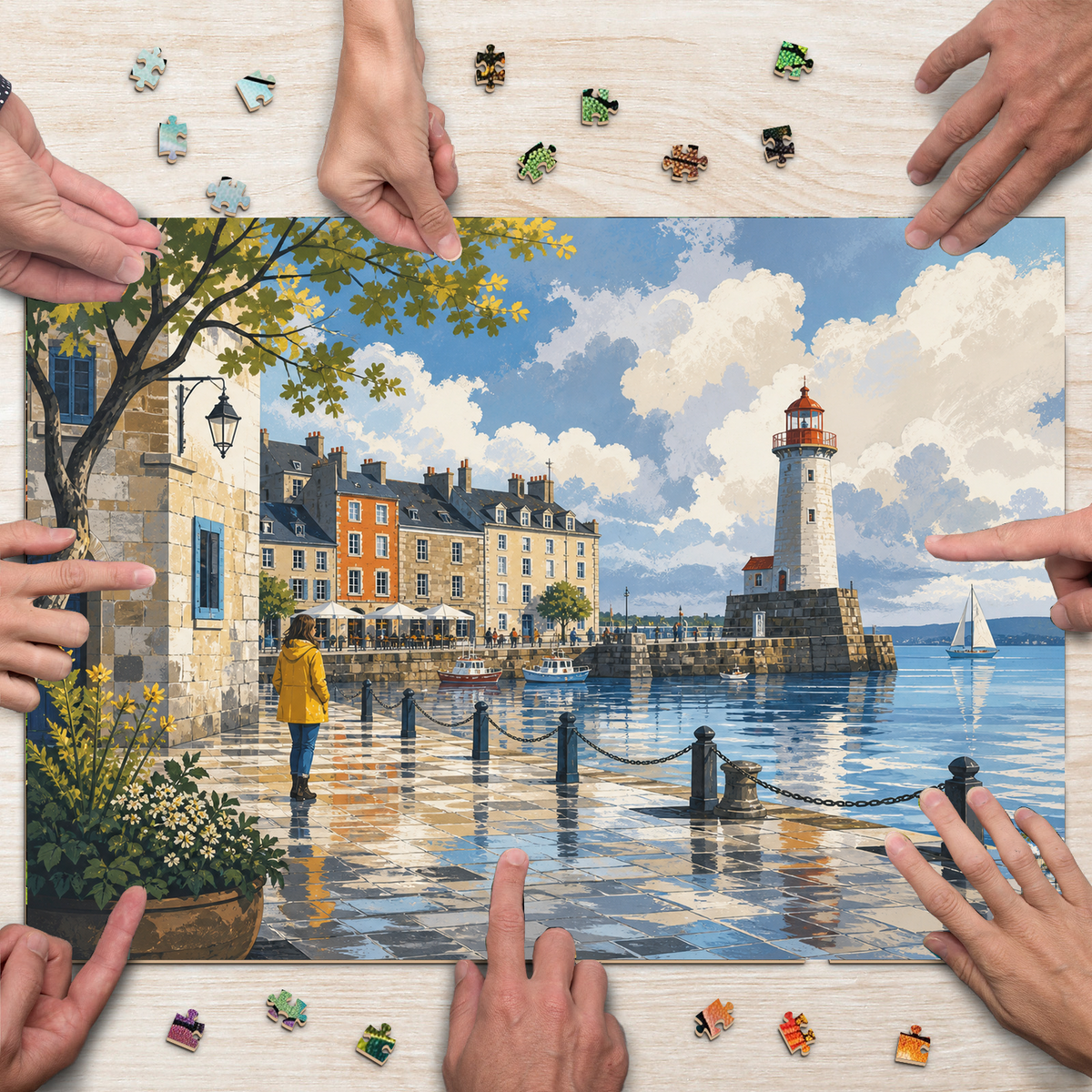 Rain-Washed Lighthouse Harbor Landscape Puzzle - puzzle product view