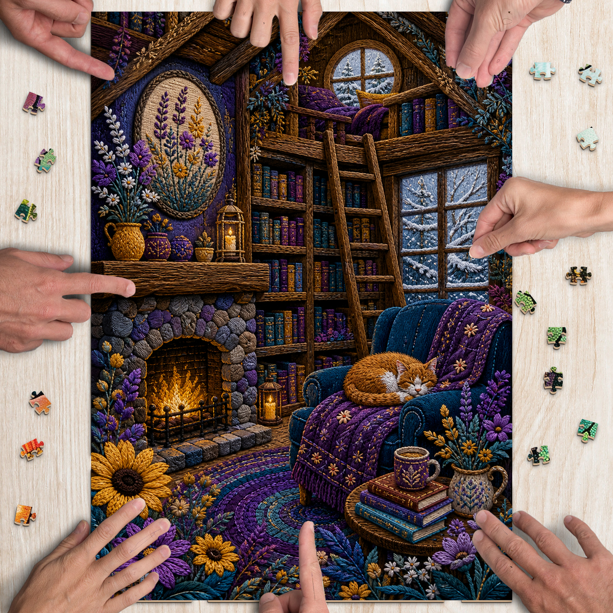 Wildflower Winter Cabin Library Portrait Puzzle - puzzle product view