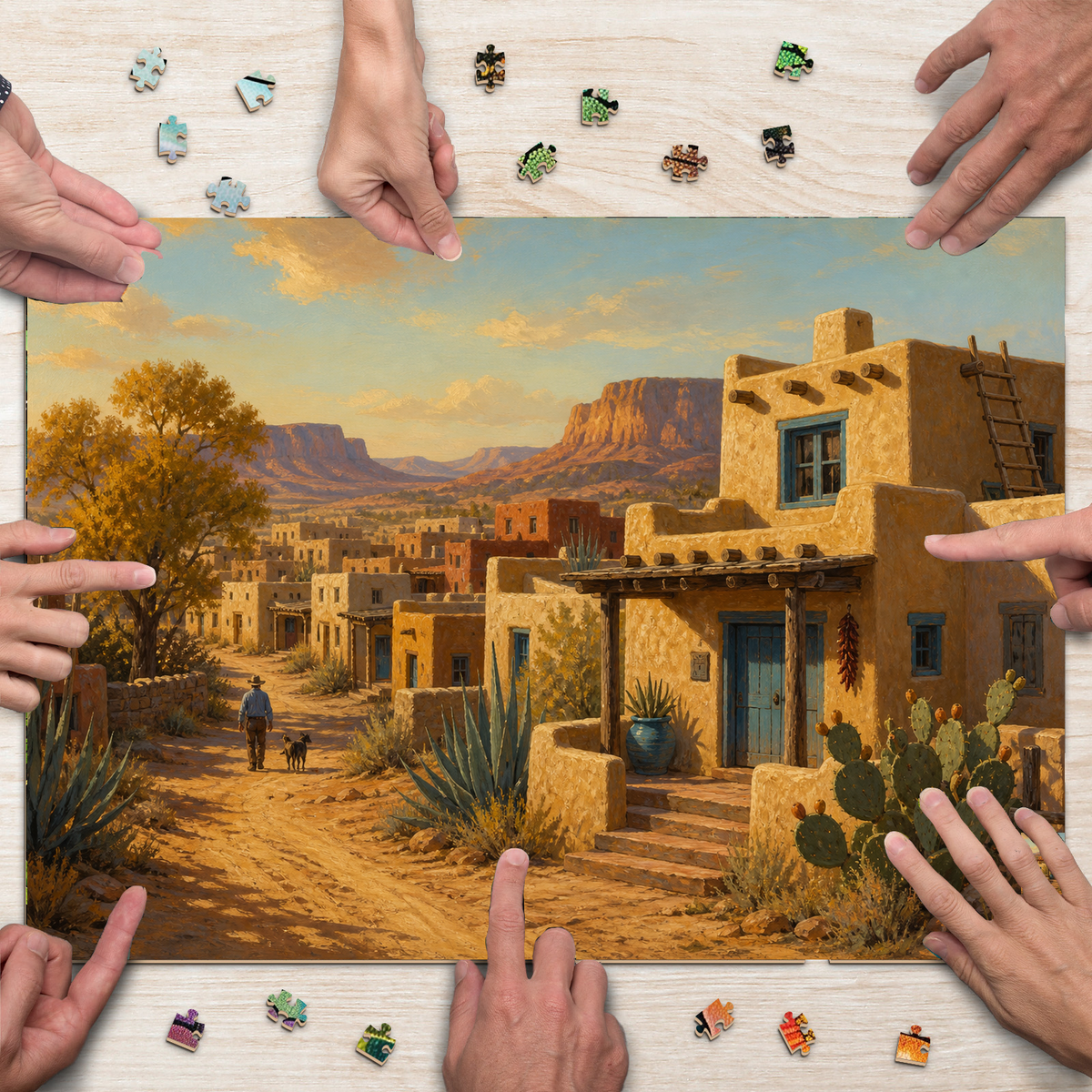 Golden-Hour Desert Adobe Town Landscape Puzzle - puzzle product view
