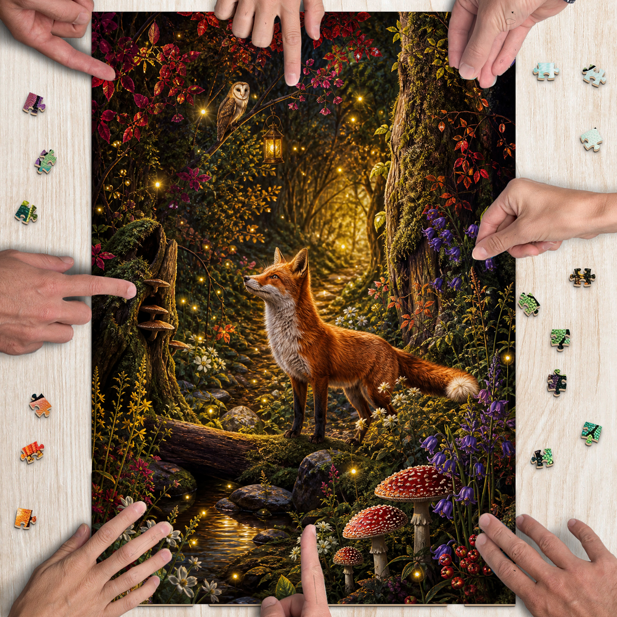Amber Fox and Firefly Grove Portrait Puzzle - puzzle product view