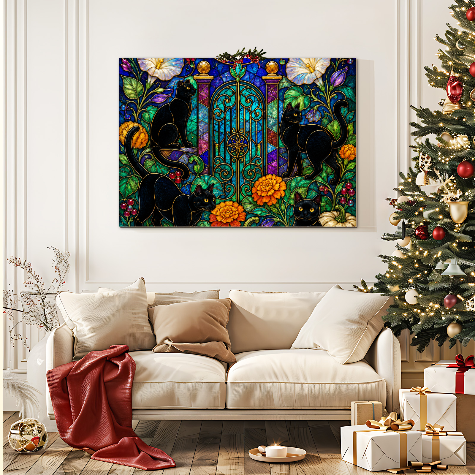 Black Cat Stained Glass Halloween Puzzle - puzzle packaging view