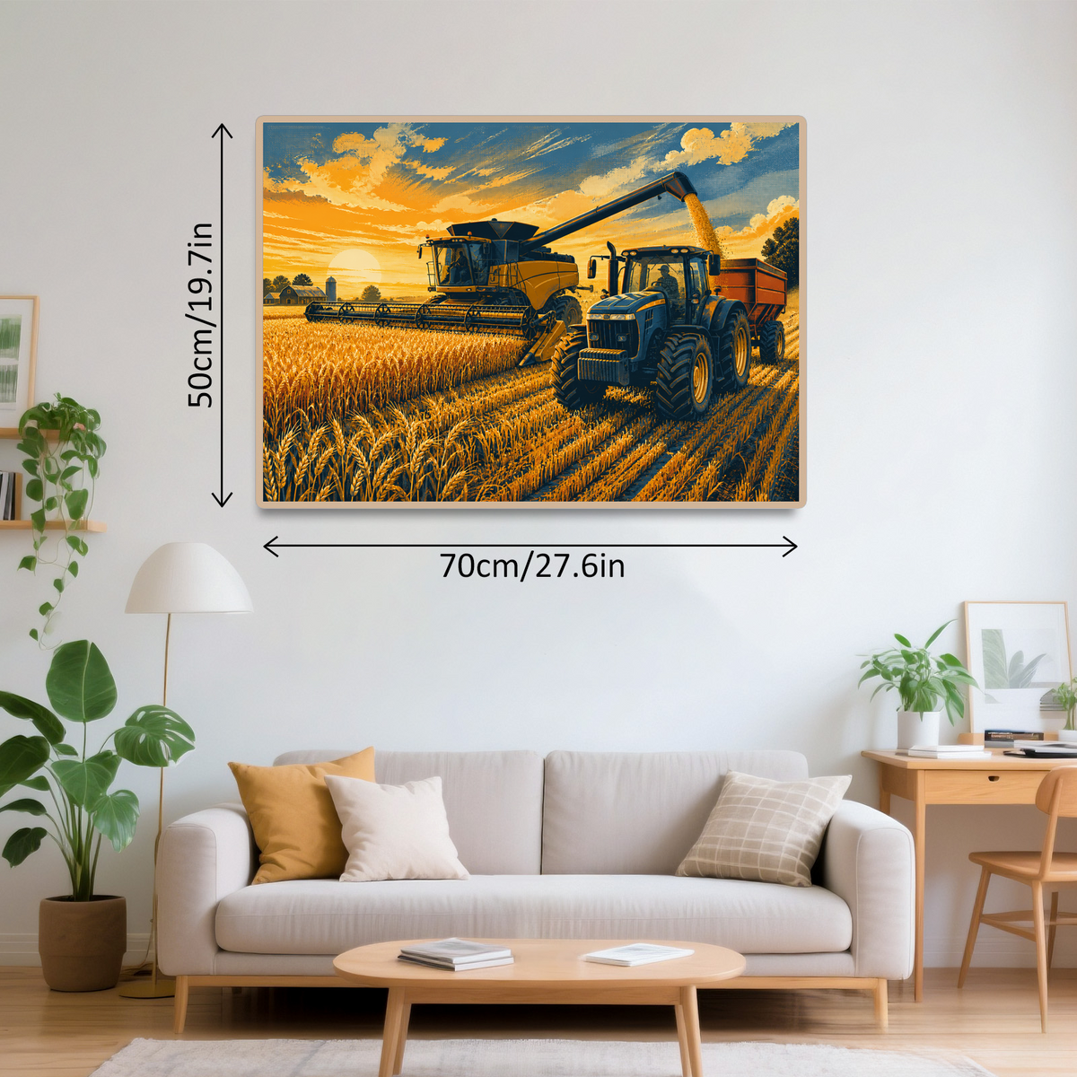Luminous Farm Machinery at Harvest Screen Print Landscape Puzzle - puzzle product view
