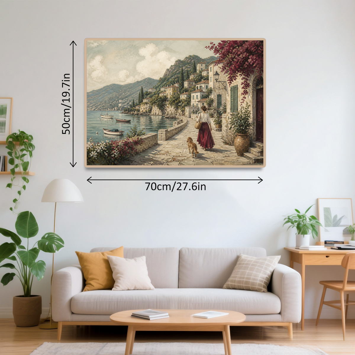 Moonlit Painted Seaside Town Tile Mural Landscape Puzzle - puzzle product view